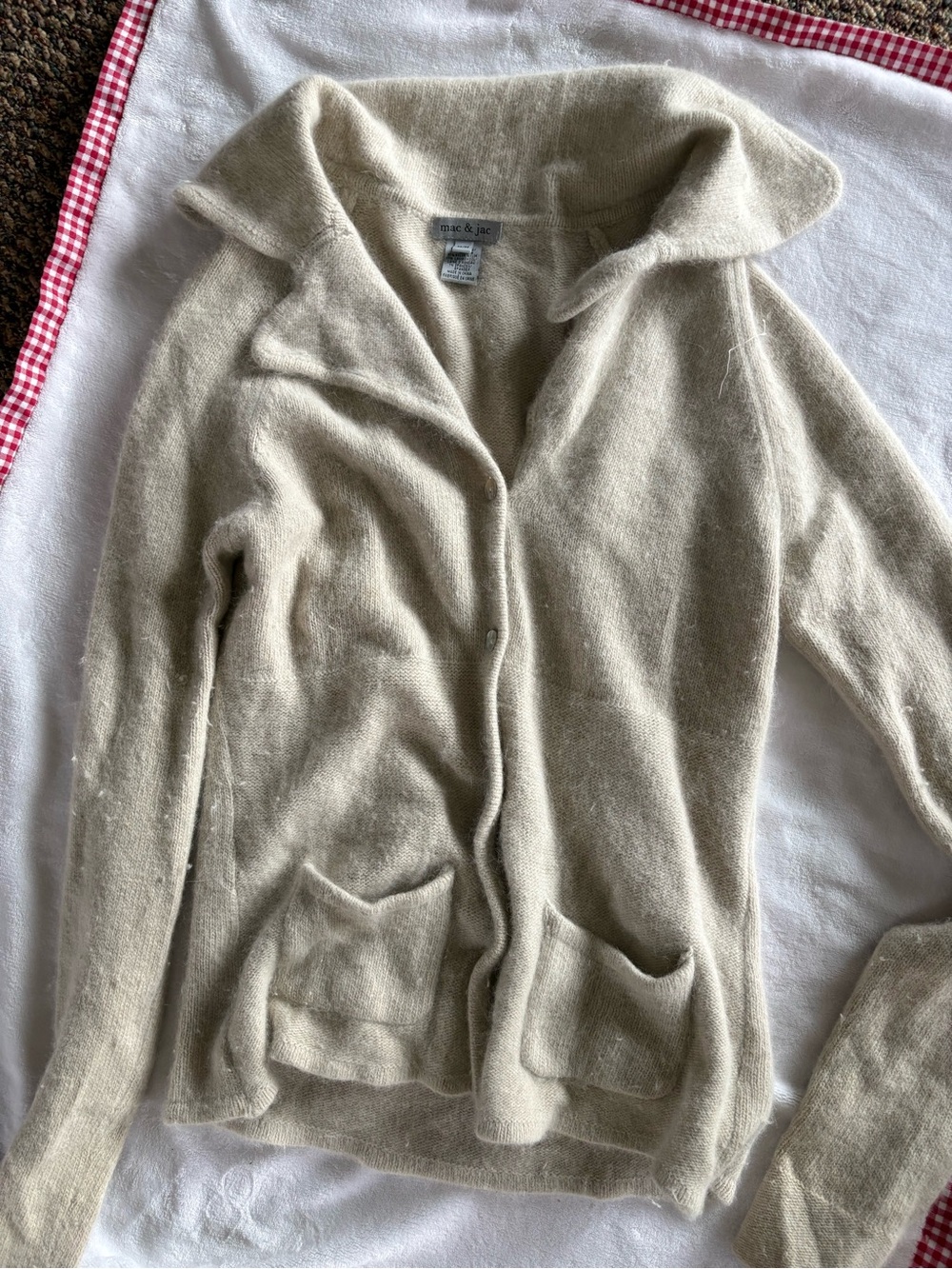 mac & jac Cream Shawl-Collar Cardigan Sweater
